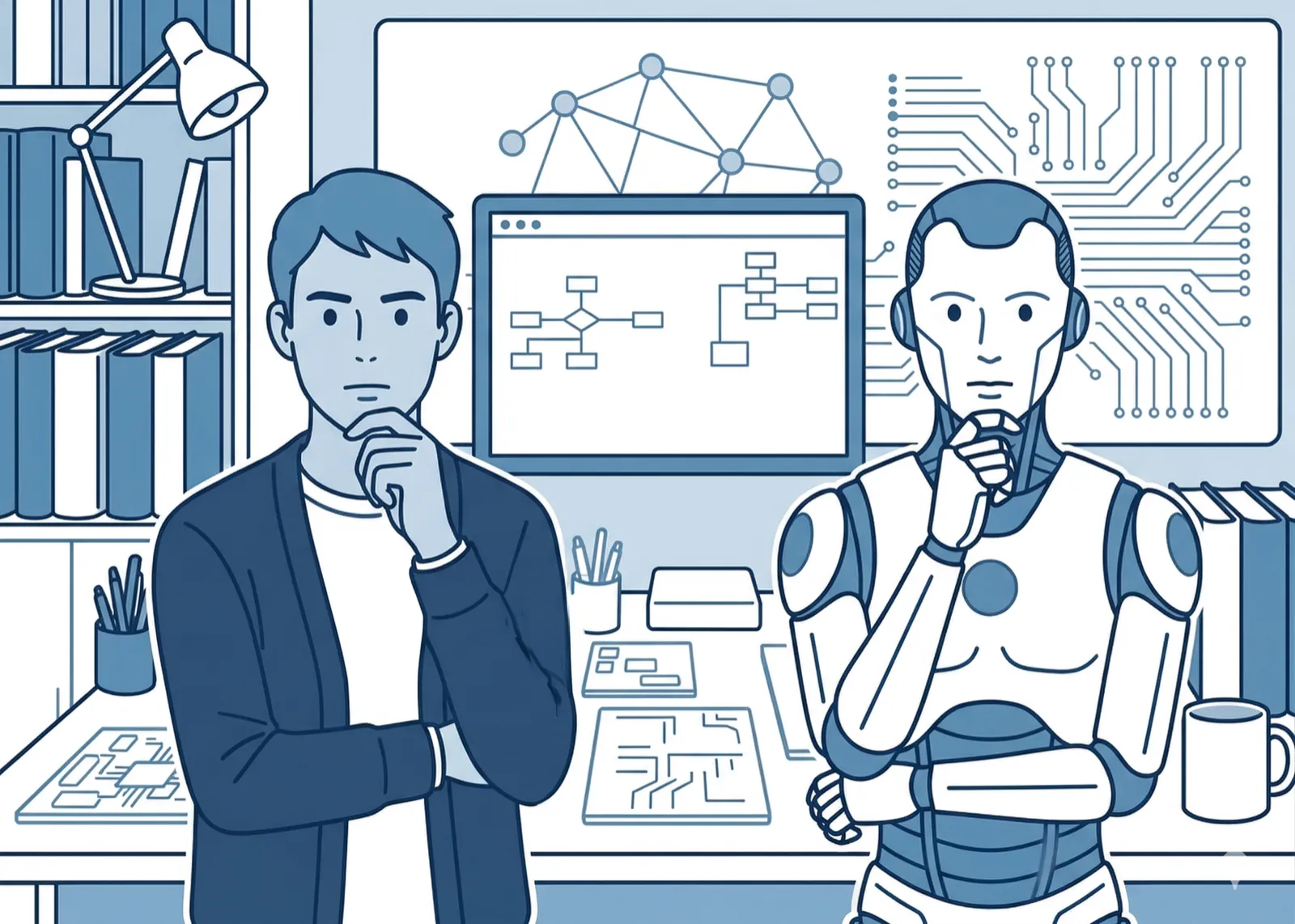 AIと人が並ぶ概念イメージ